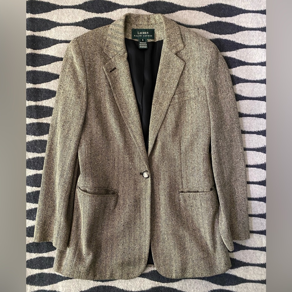 VTG Lauren Ralph Lauren Silk Herringbone Blazer Equestrian Buttons Size 6